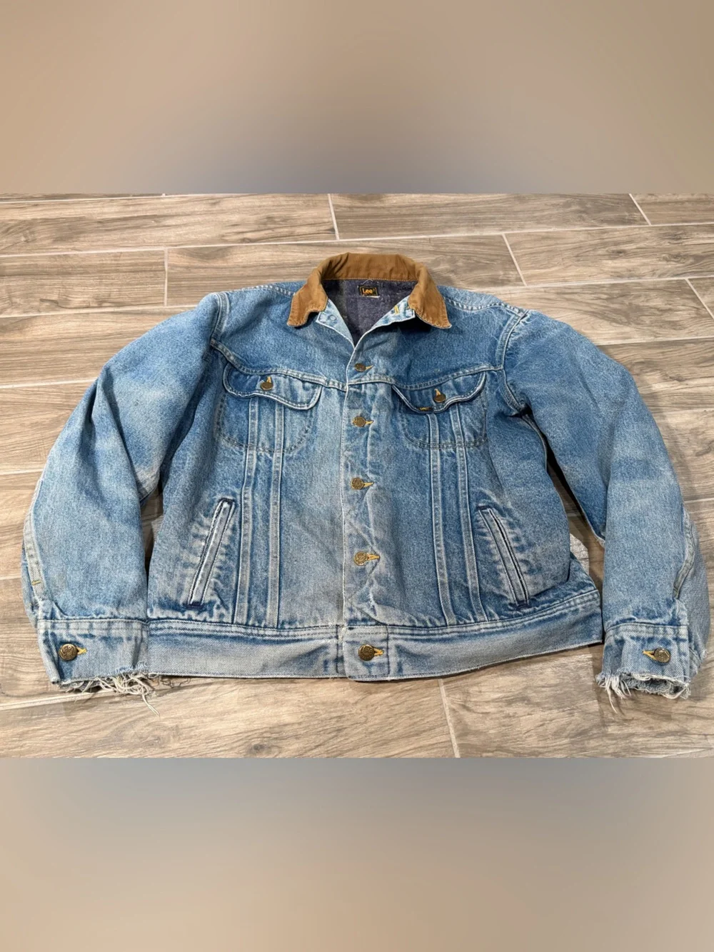 Vintage 80's 90's Lee Blanket Lined Denim Jacket Distressed Faded Mens Size 44L